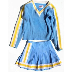 Vtg 1950s Blue / Yellow Varsity Brand High School Cheerleading 2 Piece Outfit